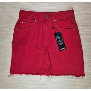 Boohoo Womens Skirt Size 0 US Petite Red Denim Straight Mini Fire Y2K NEW‎